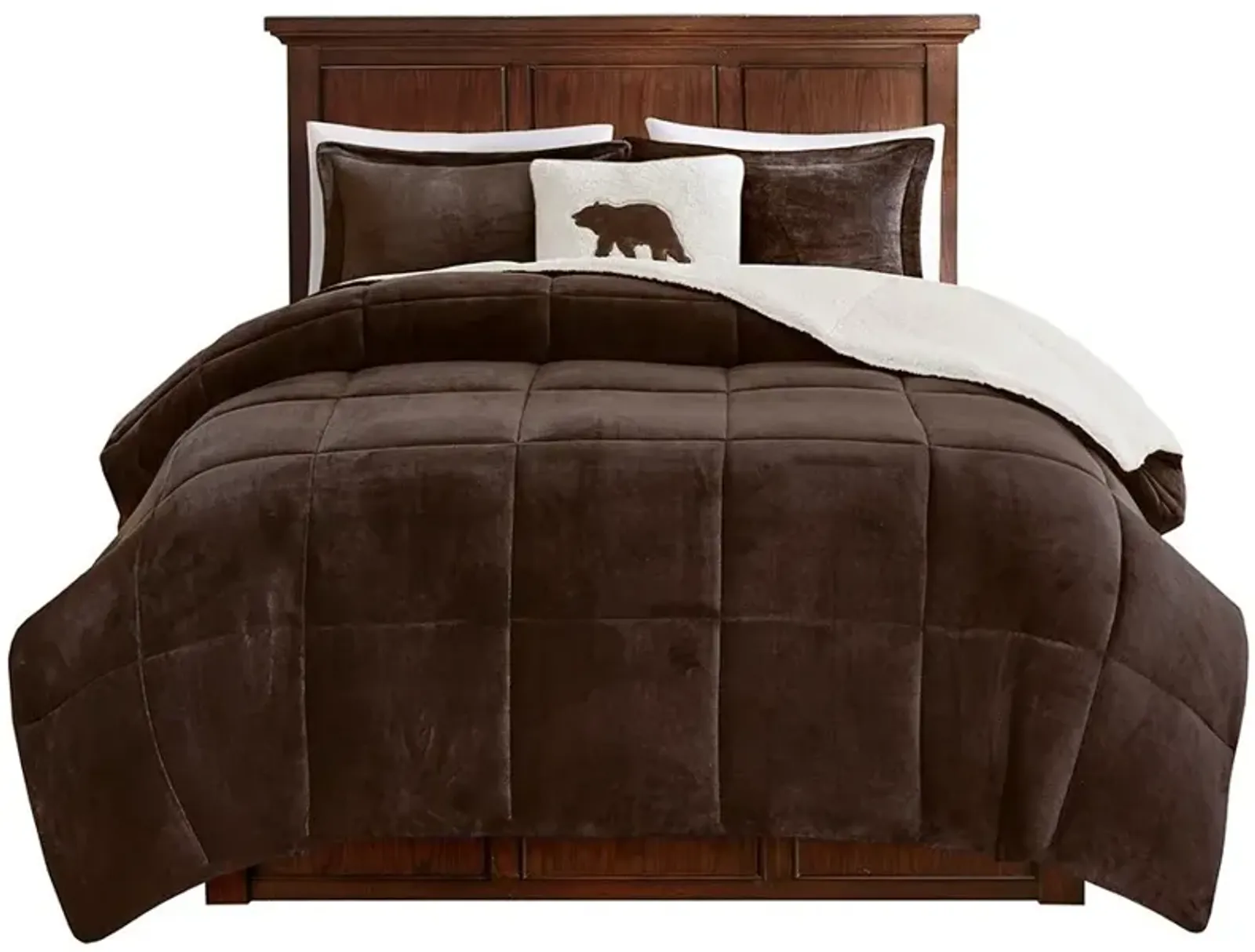 Olliix by Woolrich Alton Brown and Ivory Full/Queen Plush to Sherpa Down Alternative Comforter Set