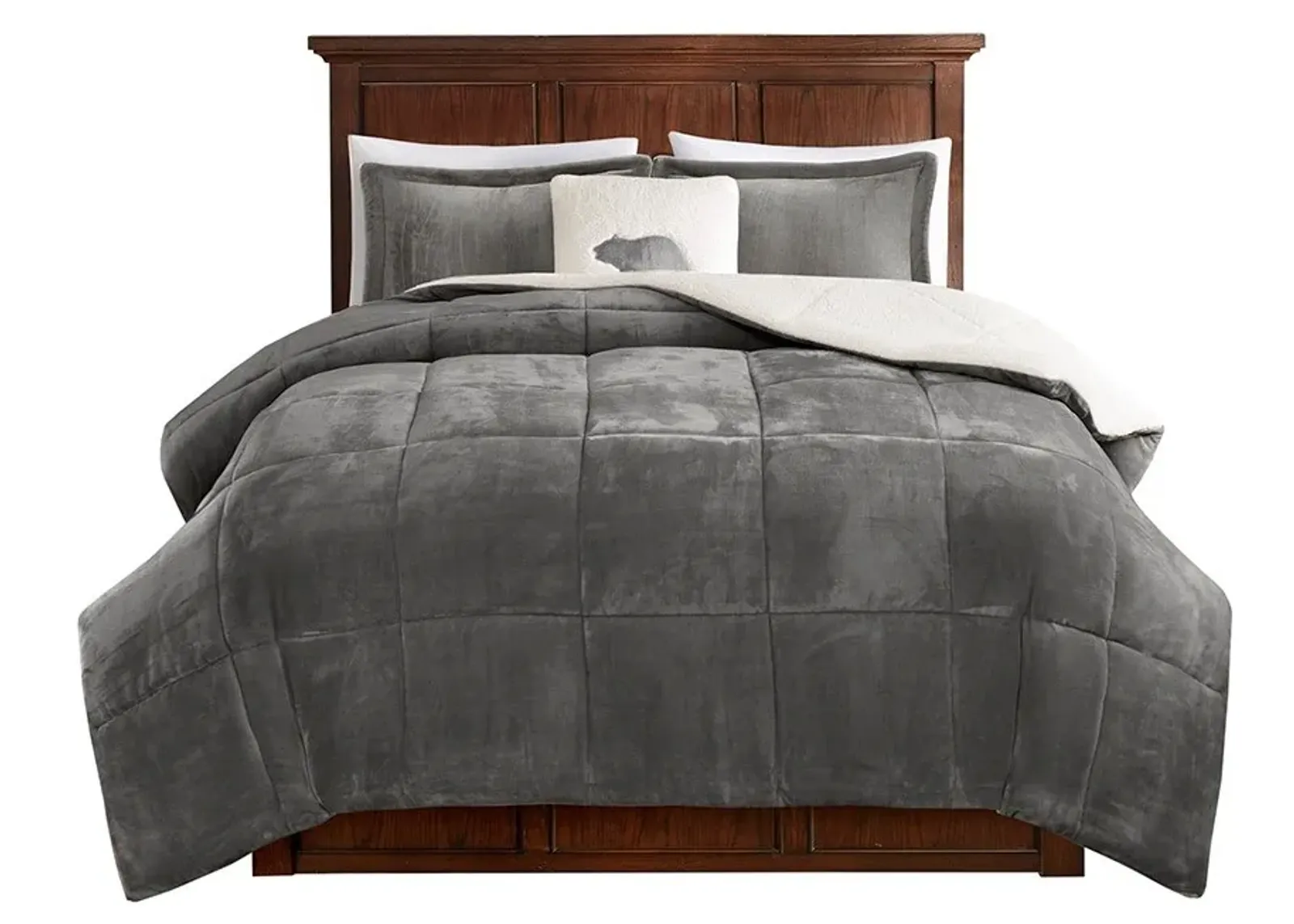 Olliix by Woolrich Alton Charcoal and Ivory Twin Plush to Sherpa Down Alternative Comforter Set