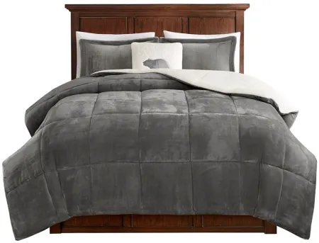 Olliix by Woolrich Alton Charcoal and Ivory Twin Plush to Sherpa Down Alternative Comforter Set