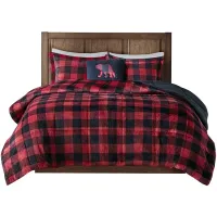 Olliix by Woolrich Alton Black Buffalo Check and Red Twin Plush to Sherpa Down Alternative Comforter Set