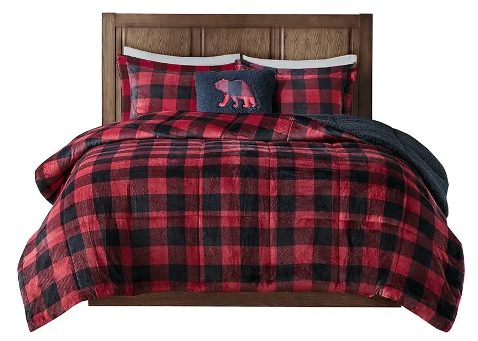 Olliix by Woolrich Alton Black Buffalo Check and Red Twin Plush to Sherpa Down Alternative Comforter Set