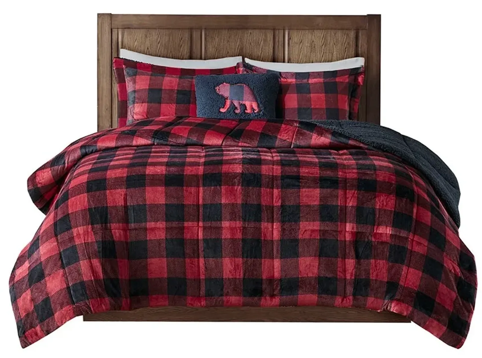 Olliix by Woolrich Alton Black Buffalo Check and Red Twin Plush to Sherpa Down Alternative Comforter Set