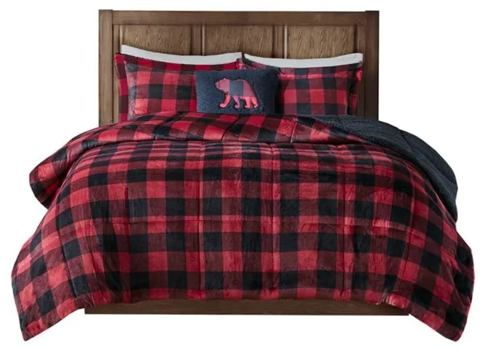 Olliix by Woolrich Alton Red/Black Buffalo Check Full/Queen Plush to Sherpa Down Alternative Comforter Set