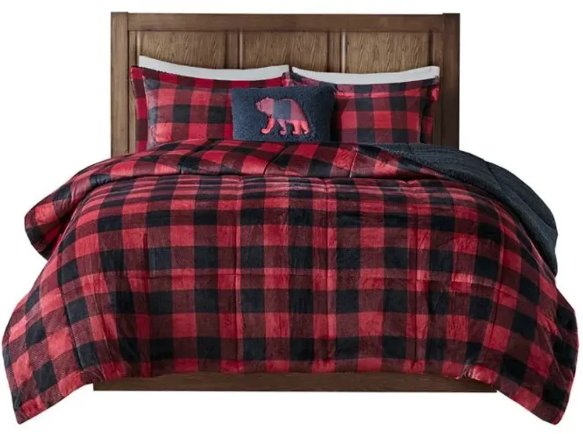 Olliix by Woolrich Alton Red/Black Buffalo Check Full/Queen Plush to Sherpa Down Alternative Comforter Set