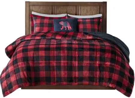 Olliix by Woolrich Alton Red/Black Buffalo Check Full/Queen Plush to Sherpa Down Alternative Comforter Set