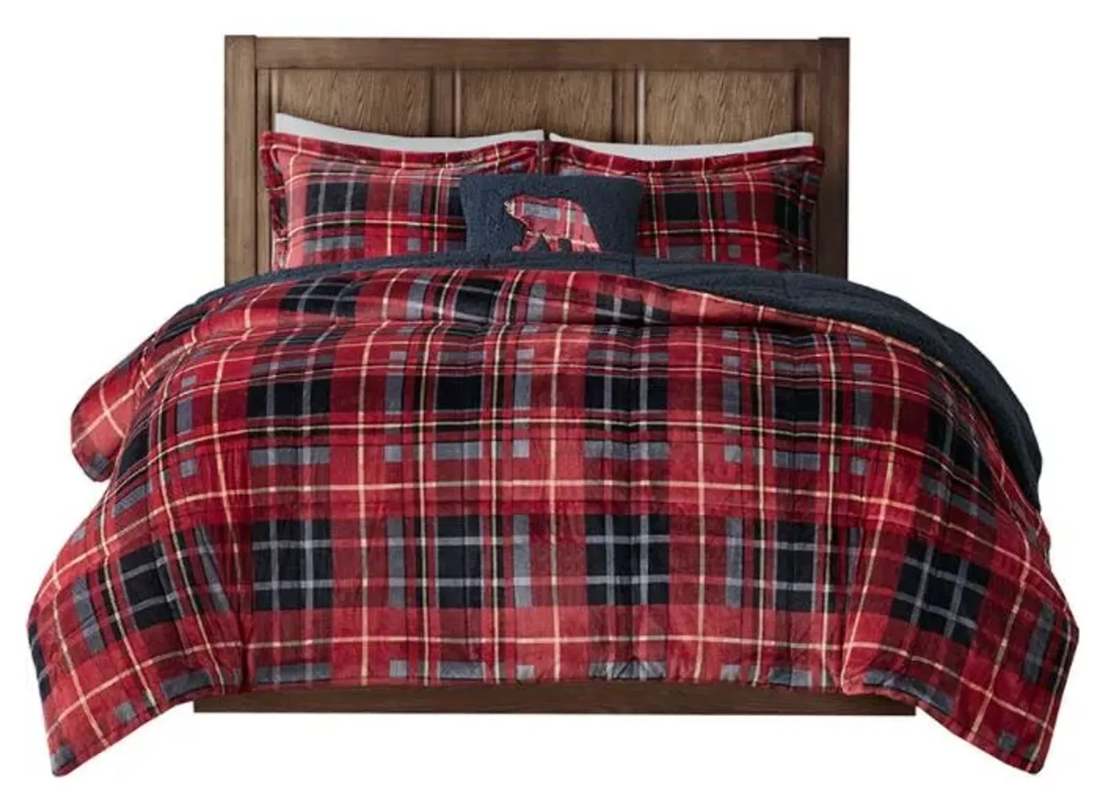 Olliix by Woolrich Alton Red Plaid Twin Plush to Sherpa Down Alternative Comforter Set