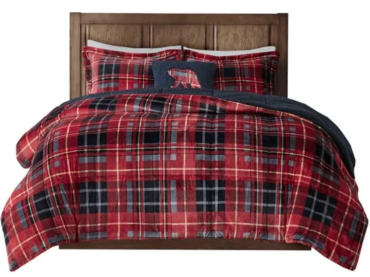 Olliix by Woolrich Alton Red Plaid Twin Plush to Sherpa Down Alternative Comforter Set