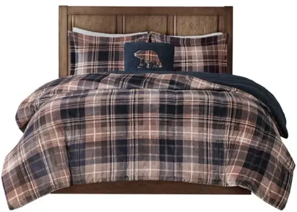 Olliix by Woolrich Alton Brown/Black King Plush to Sherpa Down Alternative Comforter Set