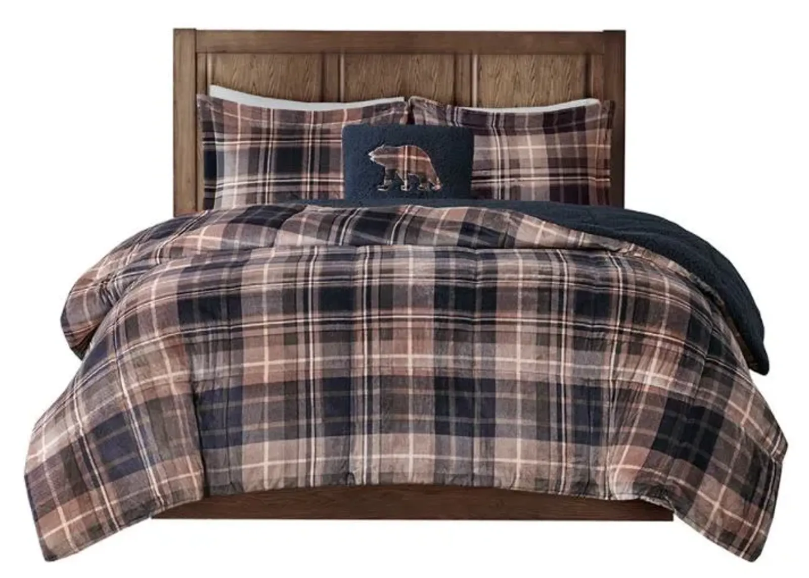 Olliix by Woolrich Alton Brown/Black King Plush to Sherpa Down Alternative Comforter Set