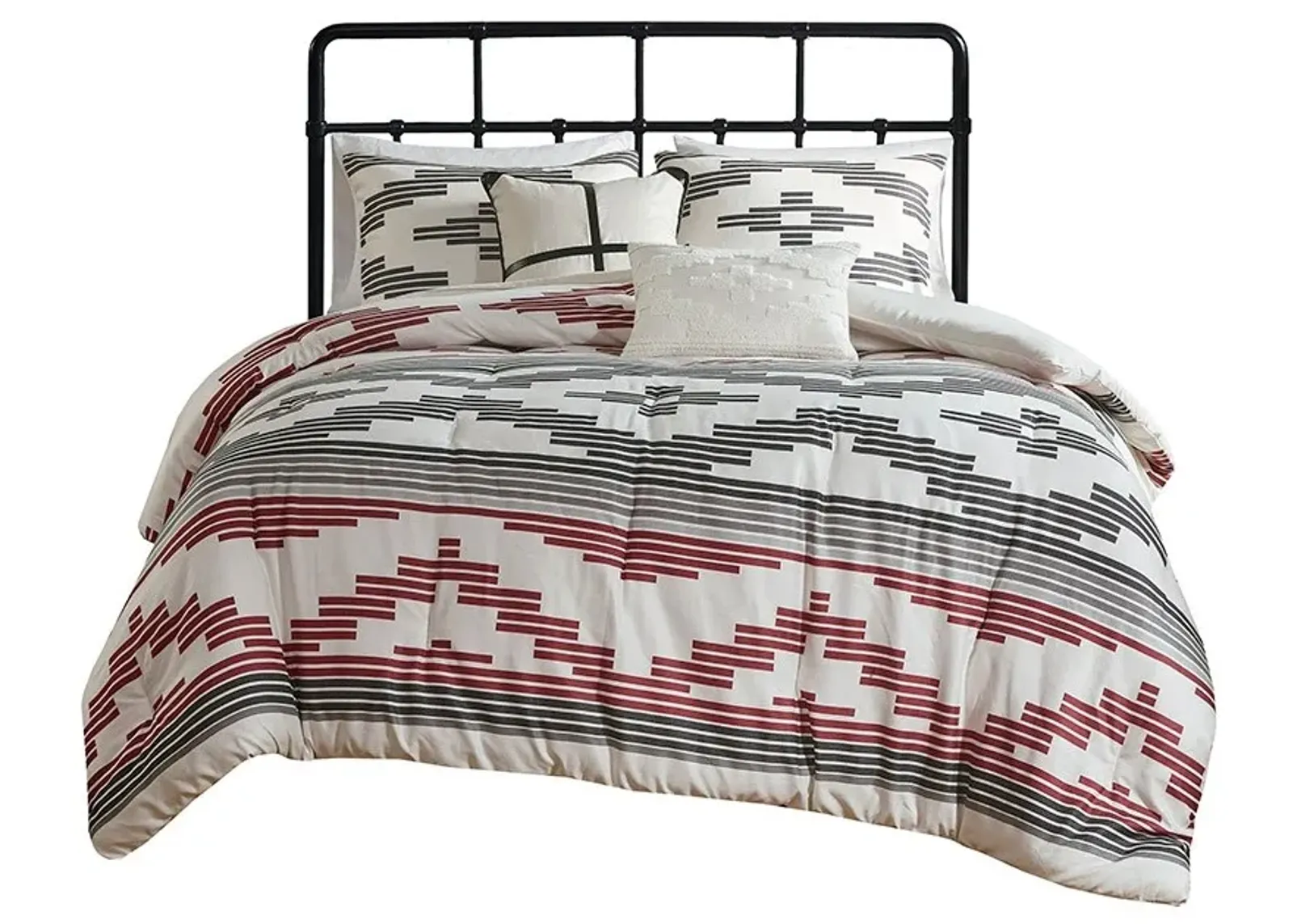 Olliix by Woolrich Simons 5 Pieces Grey and Red Full/Queen Herringbone Oversized Comforter Set