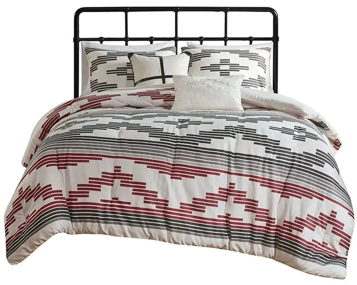 Olliix by Woolrich Simons 5 Pieces Grey and Red Full/Queen Herringbone Oversized Comforter Set