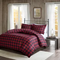 Olliix by Woolrich Black/Red King/California King Flannel Check Print Cotton Duvet Cover Set