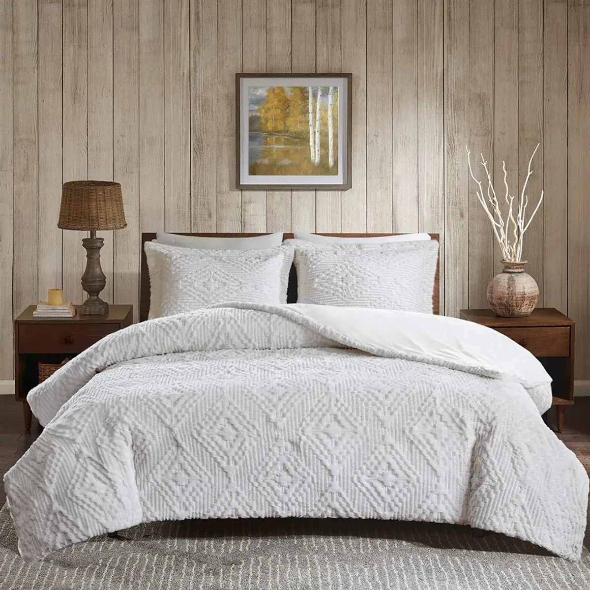 Olliix by Woolrich Woodsman Teton Ivory Full/Queen Embroidered Plush Coverlet Set