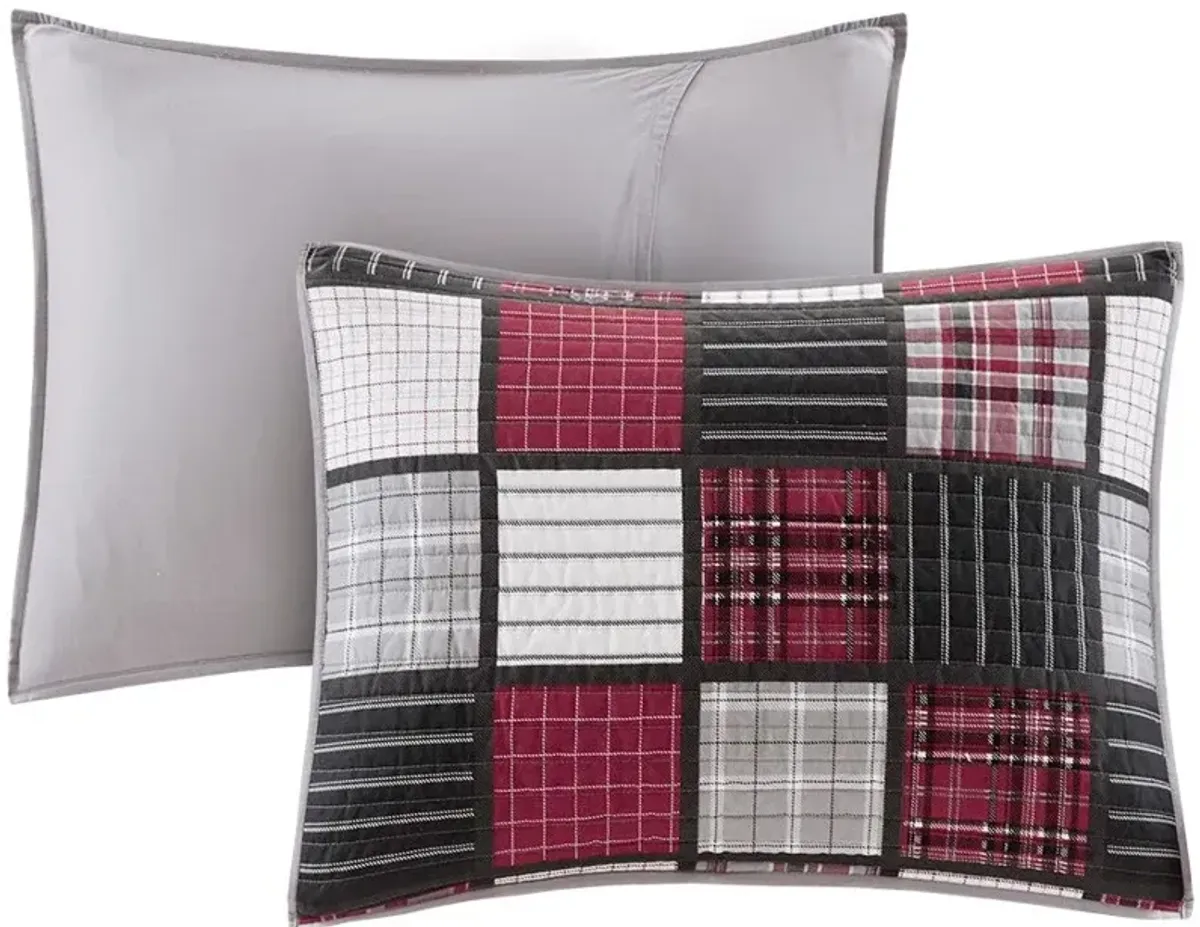 Olliix by Woolrich Tulsa Red/Grey Full/Queen Oversized Plaid Print Cotton Quilt Set