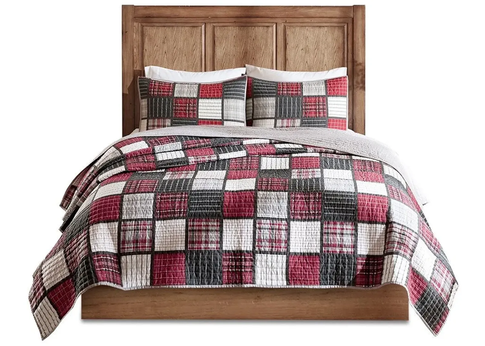 Olliix by Woolrich Tulsa Red/Grey Full/Queen Oversized Plaid Print Cotton Quilt Set