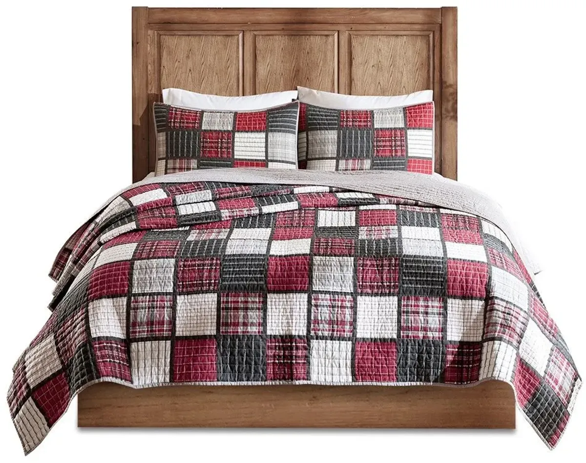 Olliix by Woolrich Tulsa Red/Grey Full/Queen Oversized Plaid Print Cotton Quilt Set