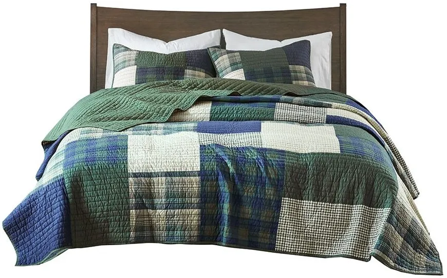 Olliix by Woolrich Mill Creek Green Full/Queen Oversized Cotton Quilt Set
