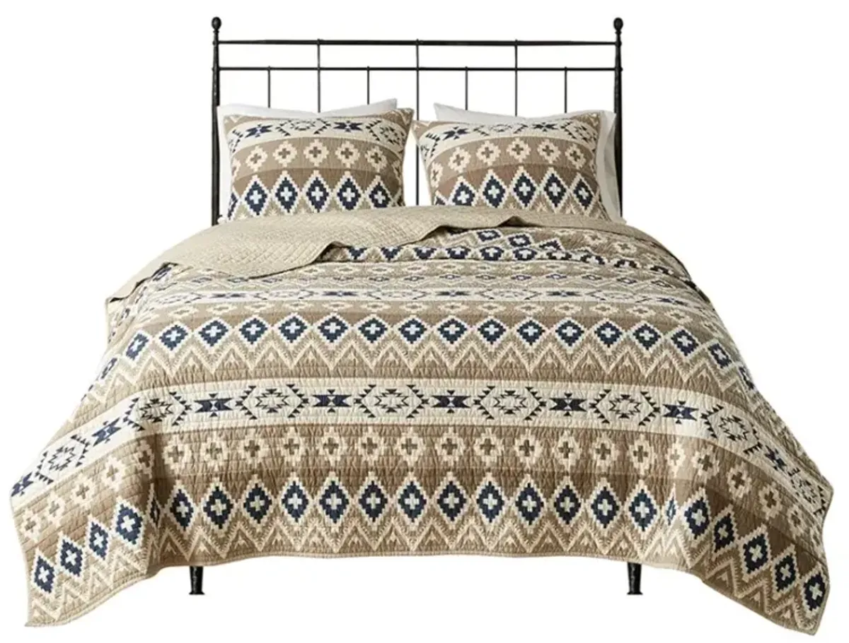 Olliix by Woolrich Montana Tan King/California King Printed Cotton Oversized Quilt Mini Set