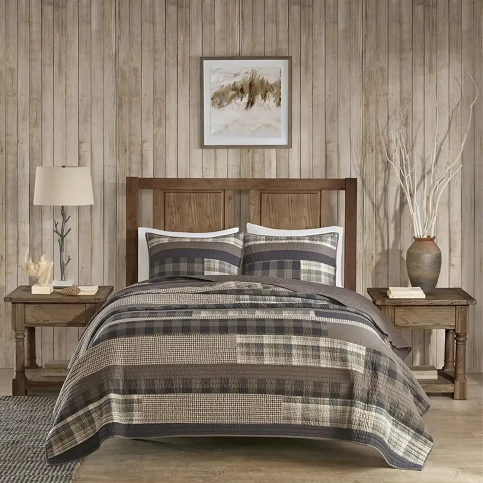 Olliix by Woolrich Taupe Full/Queen Winter Plains Quilt Mini Set