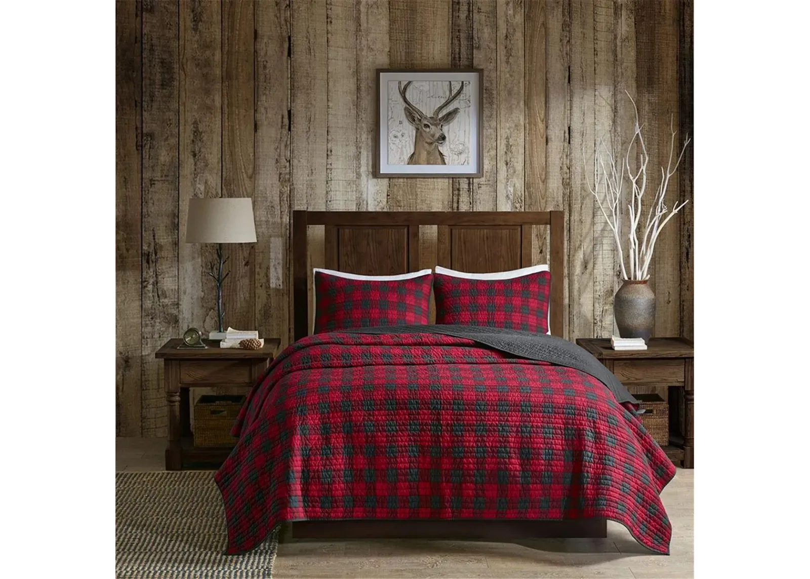 Olliix by Woolrich Red Full/Queen Check Oversized Quilt Mini Set