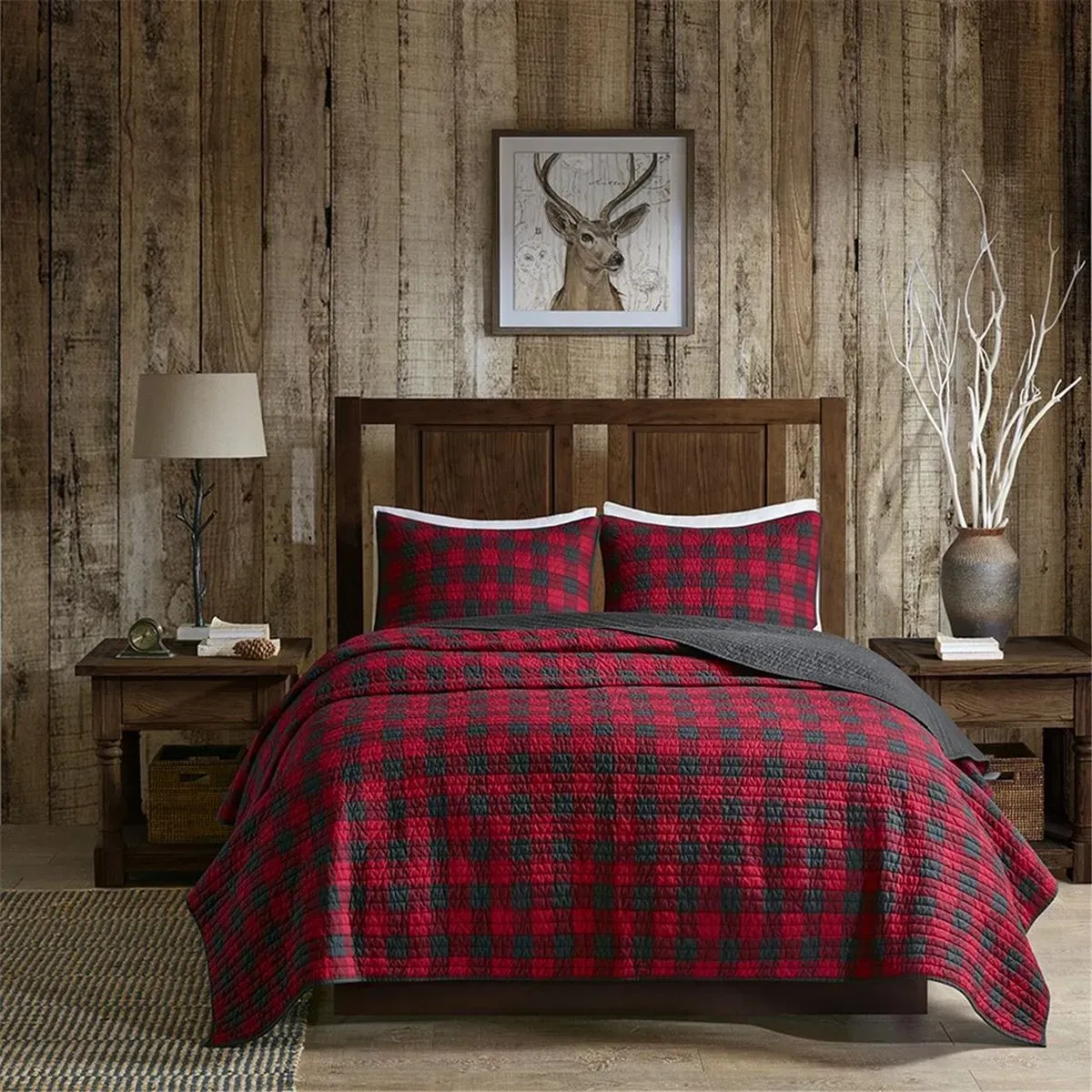 Olliix by Woolrich Red Full/Queen Check Oversized Quilt Mini Set