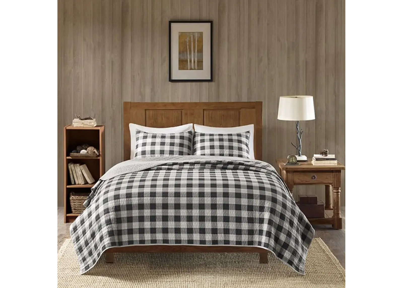 Olliix by Woolrich Gray Full/Queen Buffalo Check Oversized Quilt Mini Set