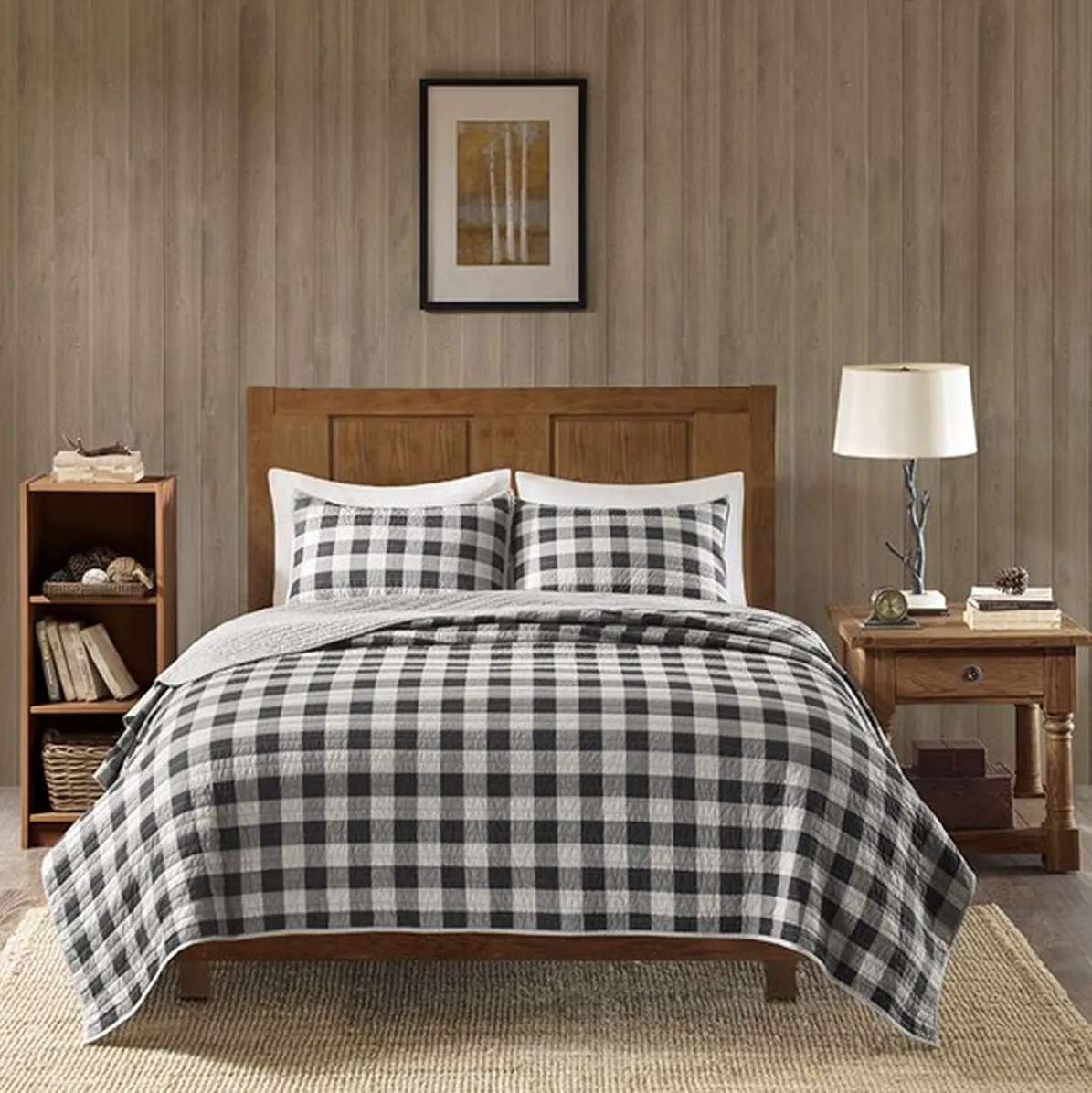 Olliix by Woolrich Gray Full/Queen Buffalo Check Oversized Quilt Mini Set