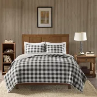 Olliix by Woolrich Gray King/California King Buffalo Check Oversized Quilt Mini Set