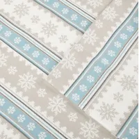 Olliix by Woolrich Blue Snowflake Queen Flannel Cotton Sheet Set