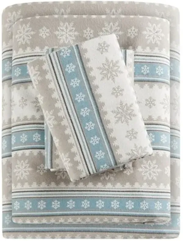 Olliix by Woolrich Flannel Blue Snowflakes California King Cotton Sheet Set