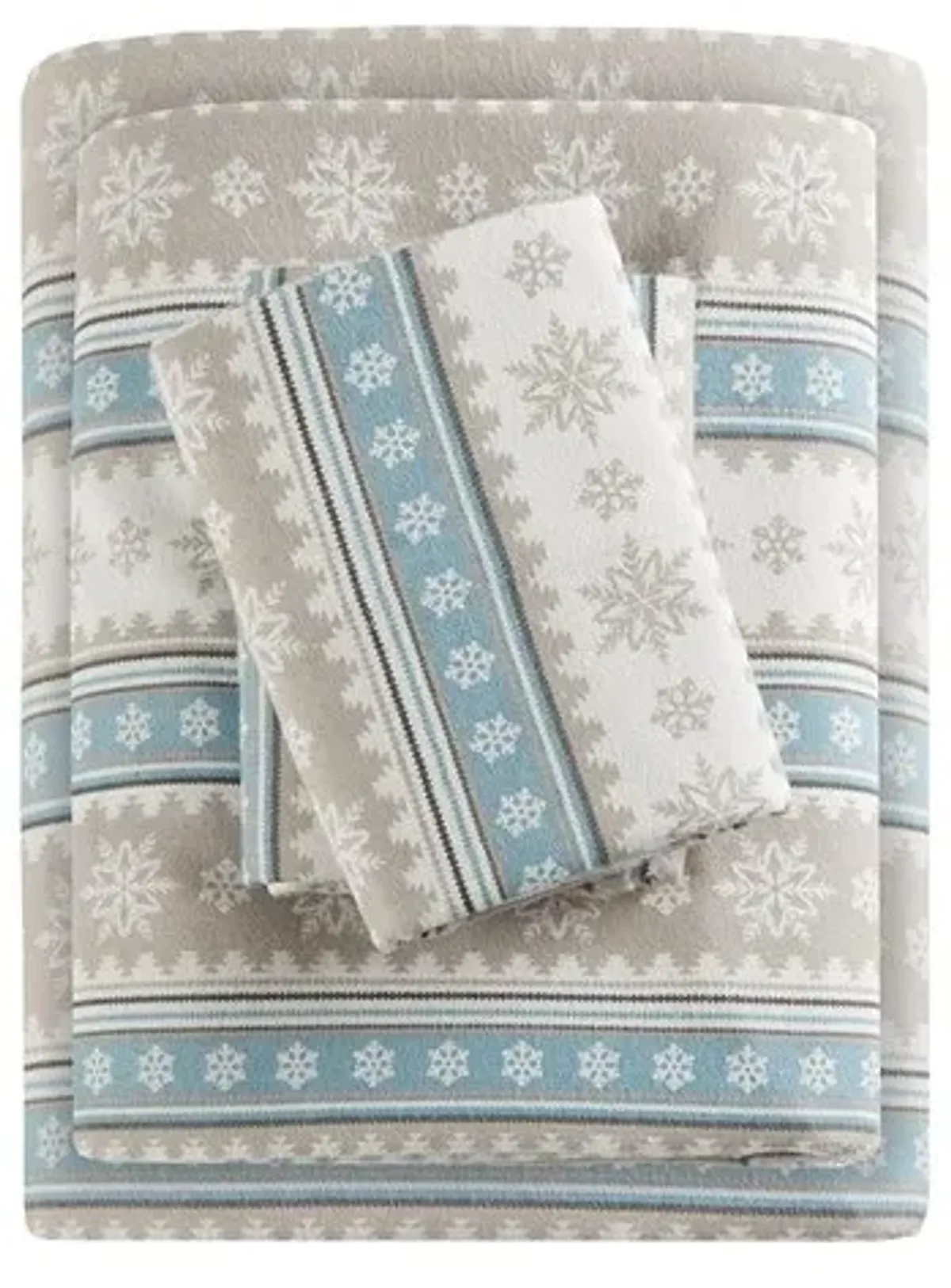 Olliix by Woolrich Flannel Blue Snowflakes California King Cotton Sheet Set