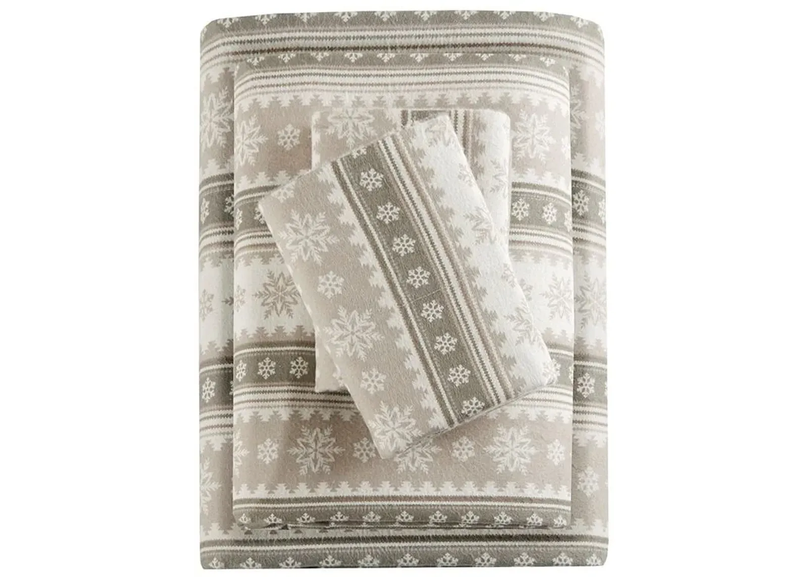 Olliix by Woolrich Tan Snowflake Queen Flannel Cotton Sheet Set