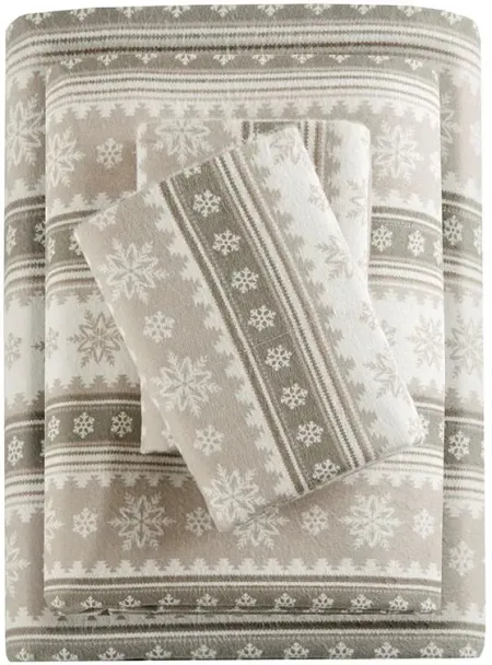 Olliix by Woolrich Tan Snowflake Queen Flannel Cotton Sheet Set