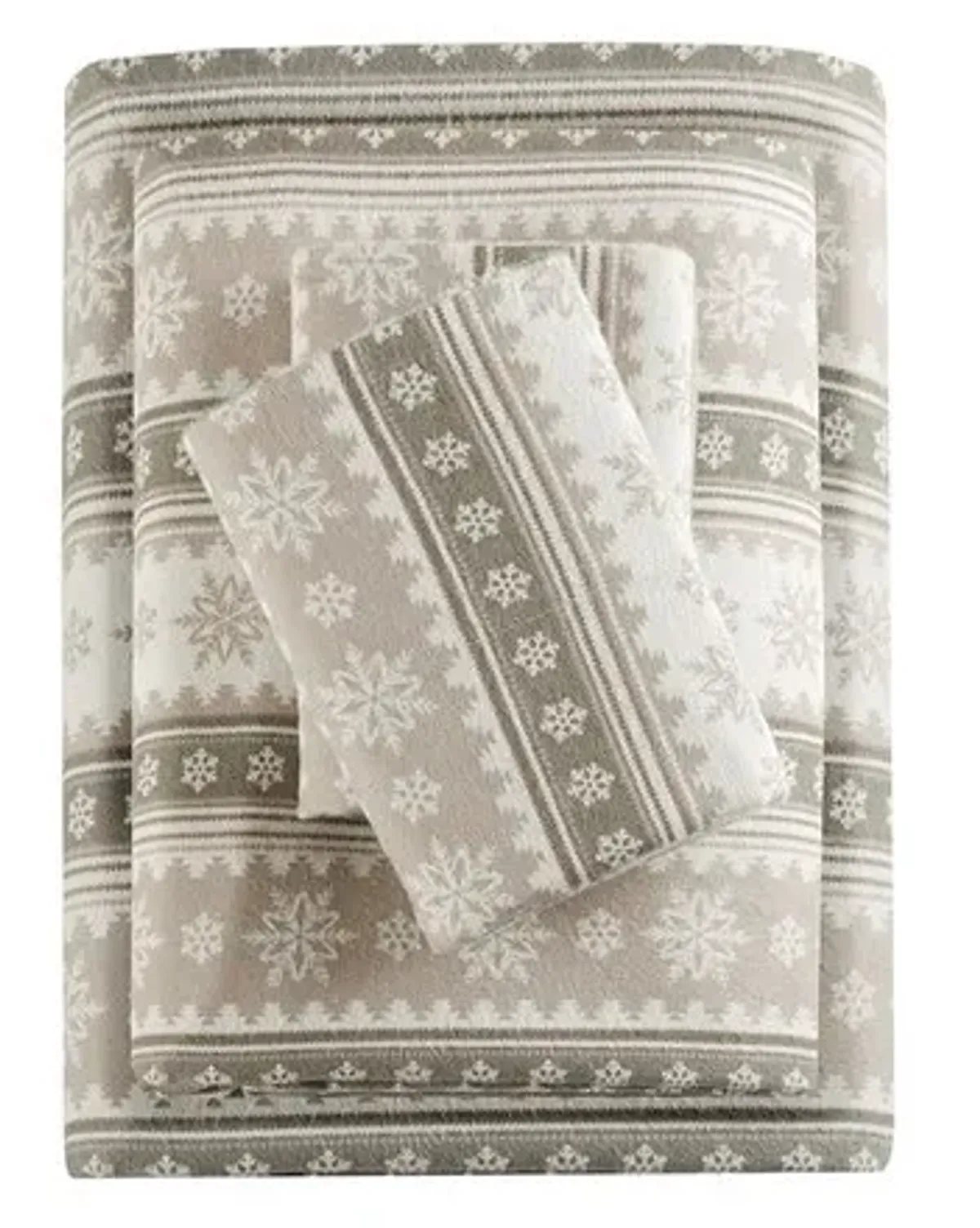 Olliix by Woolrich Flannel Tan Snowflakes King Cotton Sheet Set