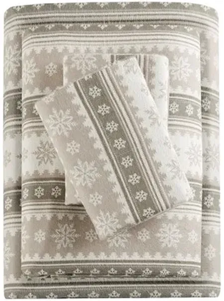 Olliix by Woolrich Flannel Tan Snowflakes California King Cotton Sheet Set