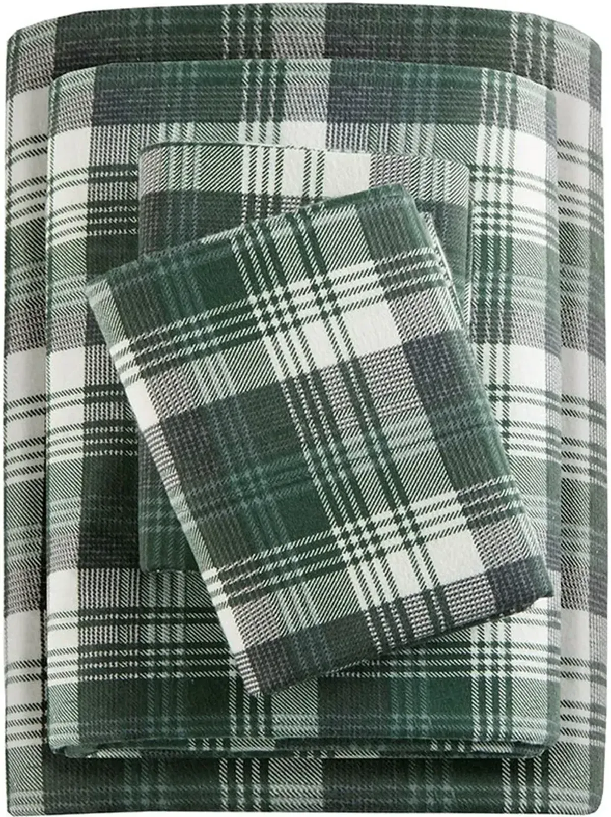 Olliix by Woolrich Green Plaid Queen Flannel Cotton Sheet Set