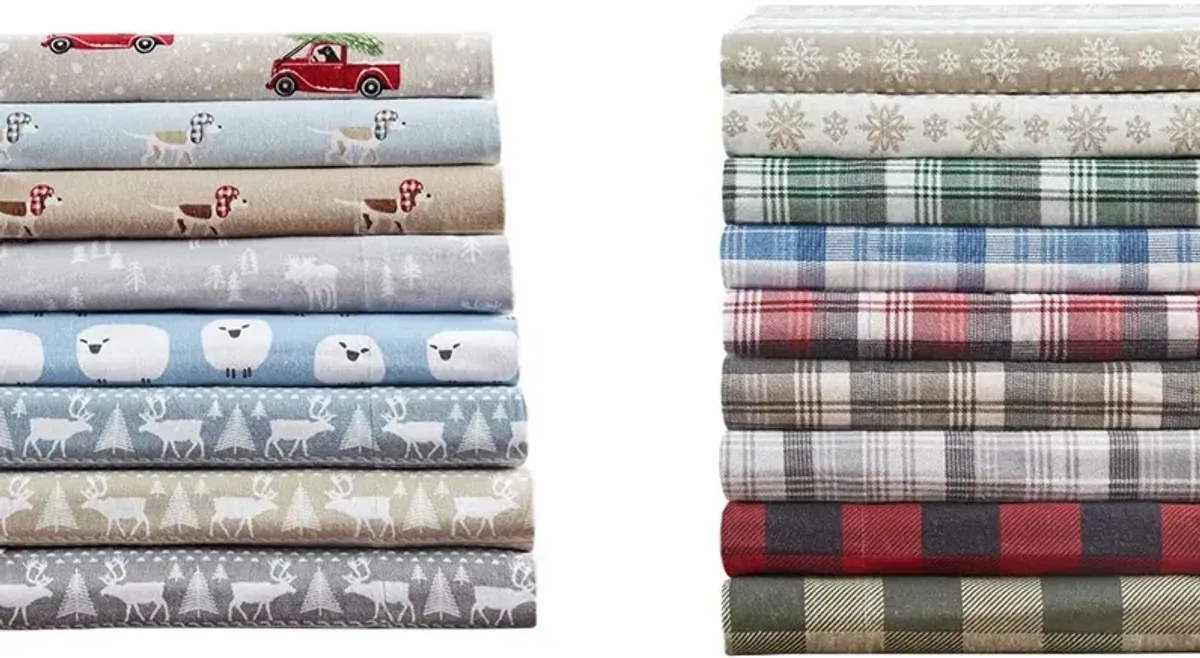 Olliix by Woolrich Green Plaid King Flannel Cotton Sheet Set