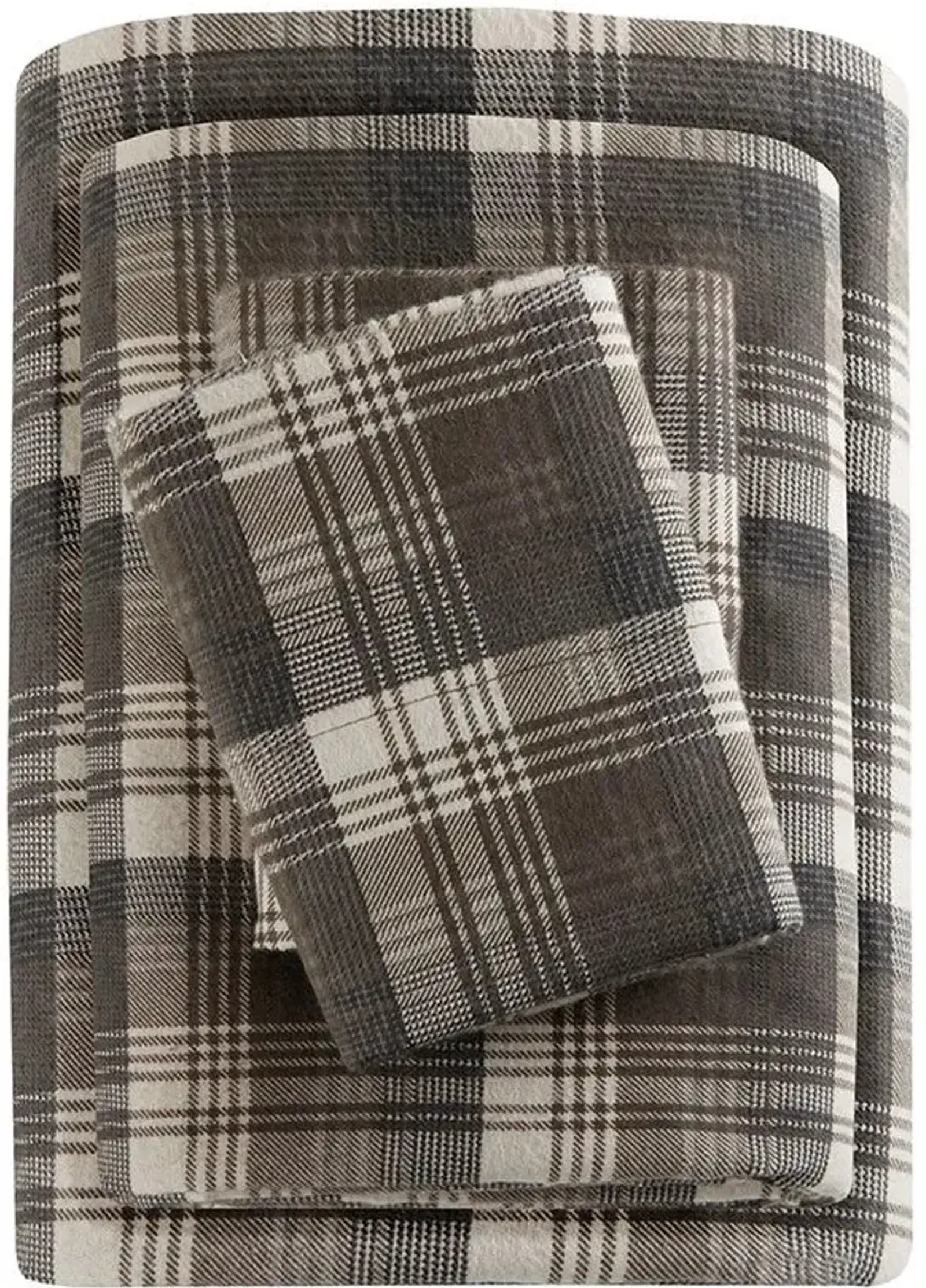 Olliix by Woolrich Brown Plaid King Flannel Cotton Sheet Set