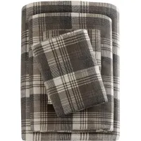 Olliix by Woolrich Brown Plaid King Flannel Cotton Sheet Set