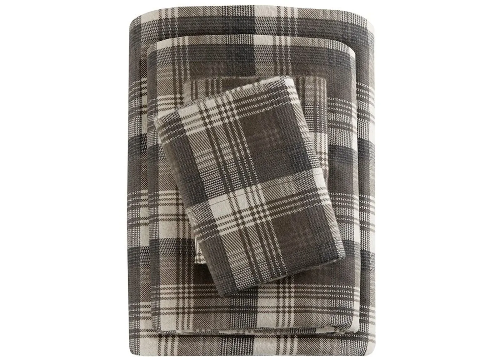 Olliix by Woolrich Brown Plaid California King Flannel Cotton Sheet Set