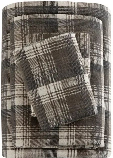 Olliix by Woolrich Brown Plaid California King Flannel Cotton Sheet Set