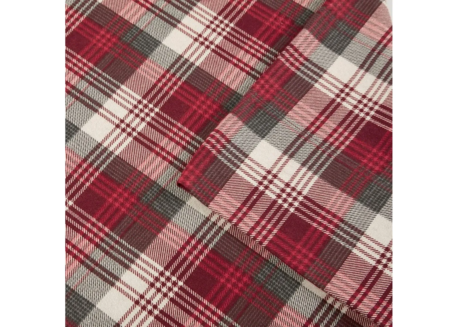 Olliix by Woolrich Red Plaid King Flannel Cotton Sheet Set