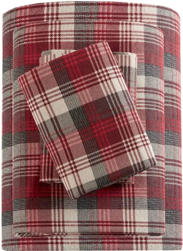 Olliix by Woolrich Red Plaid California King Flannel Cotton Sheet Set