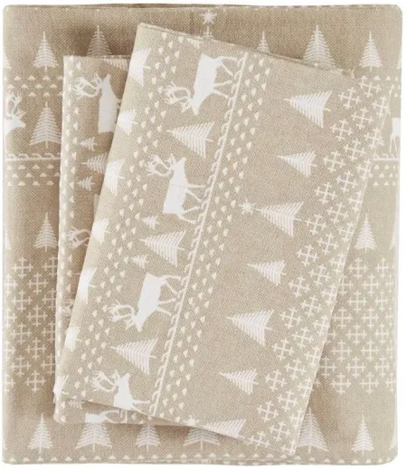 Olliix by Woolrich Tan Winter Frost Queen Flannel Cotton Sheet Set