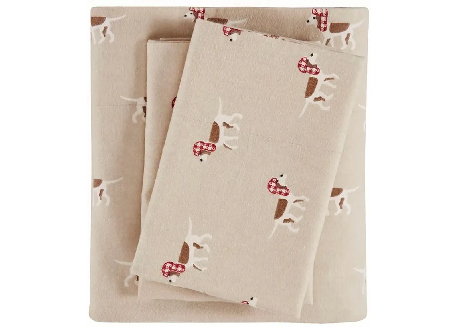 Olliix by Woolrich Tan Dog Queen Flannel Cotton Sheet Set