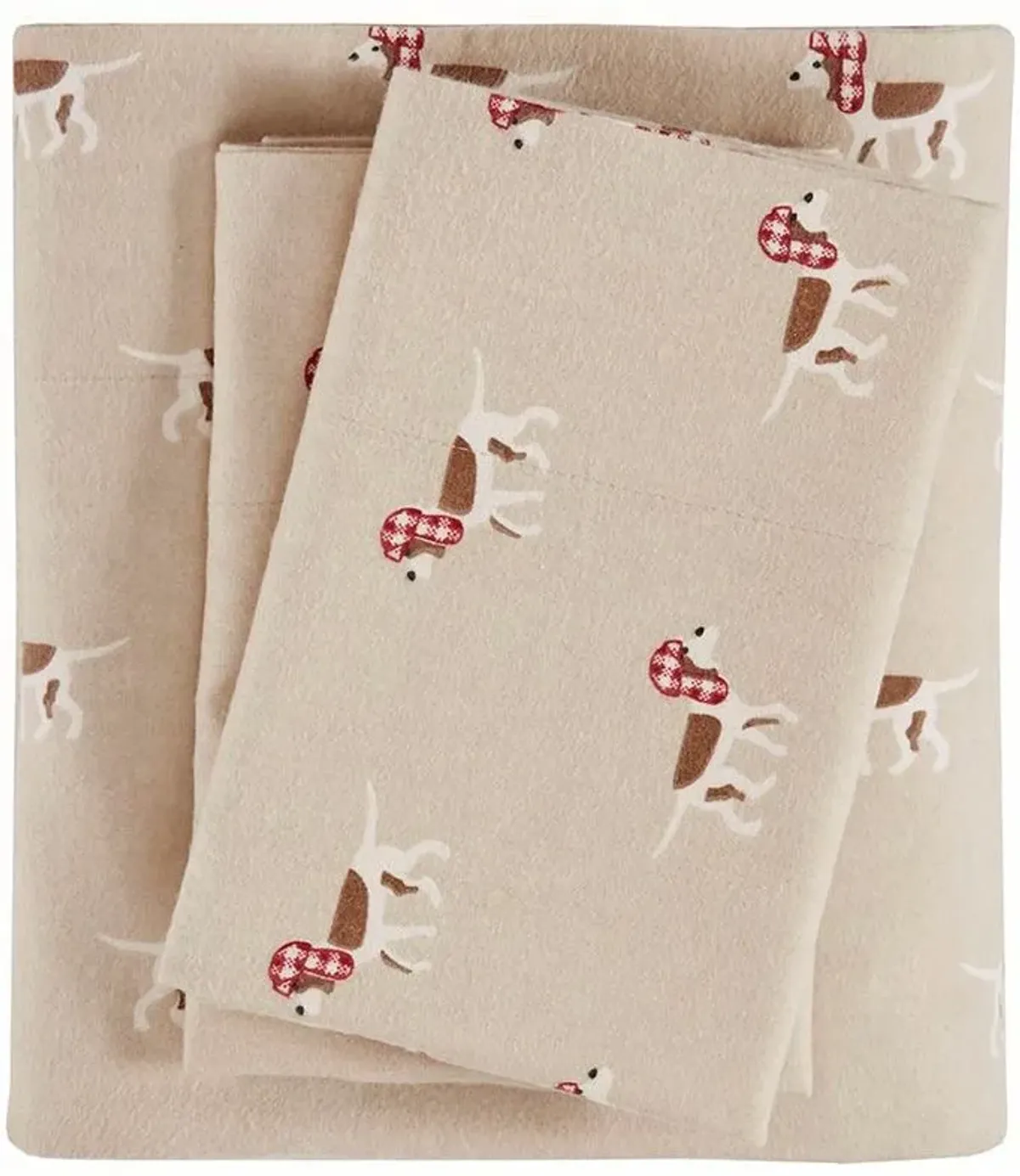 Olliix by Woolrich Tan Dog Queen Flannel Cotton Sheet Set