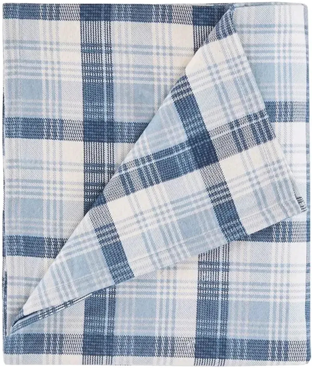 Olliix by Woolrich Blue Plaid King Flannel Cotton Sheet Set