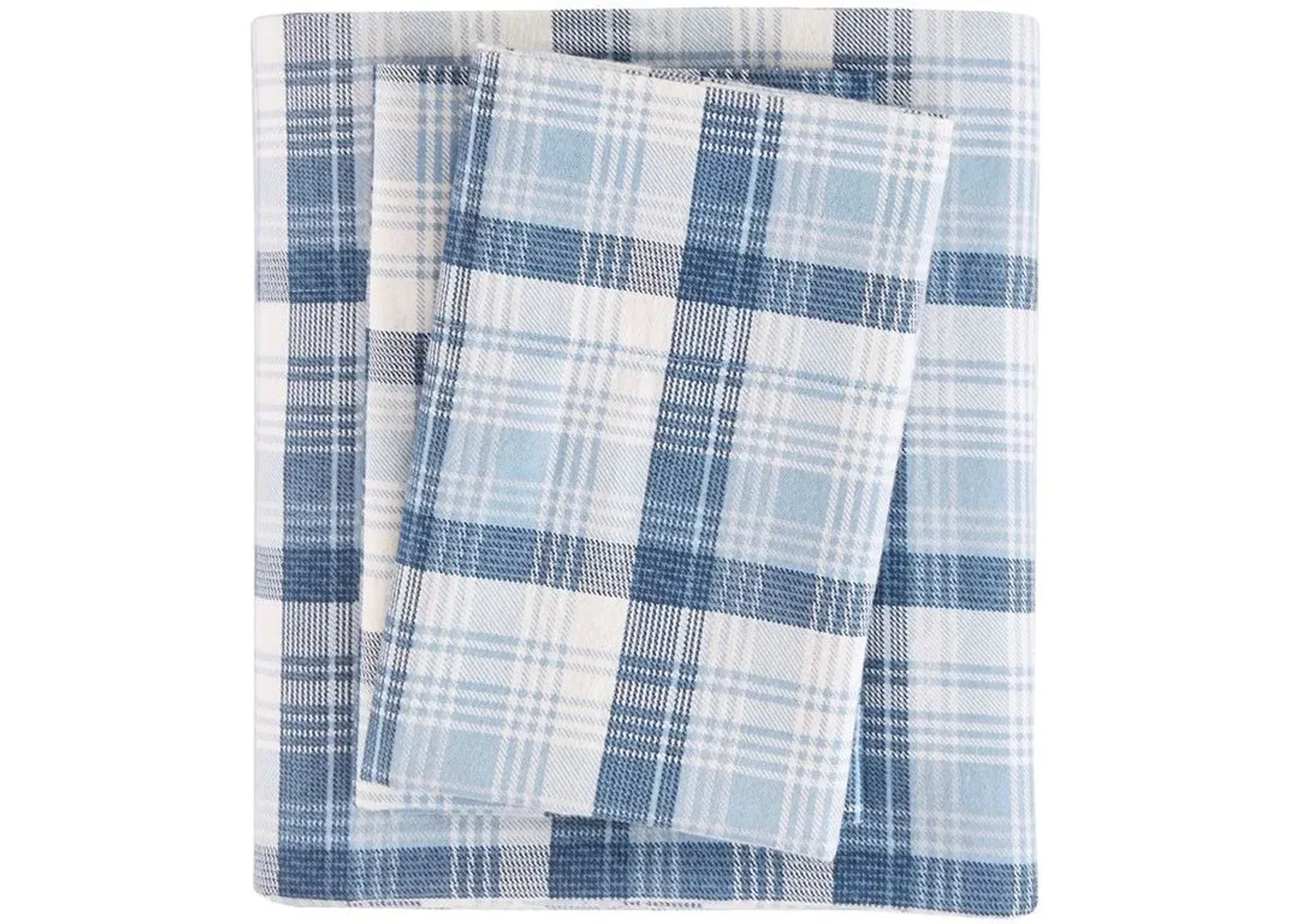 Olliix by Woolrich Blue Plaid King Flannel Cotton Sheet Set