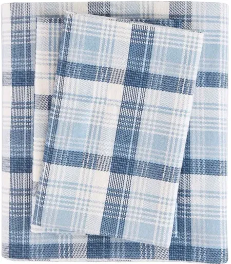 Olliix by Woolrich Blue Plaid King Flannel Cotton Sheet Set