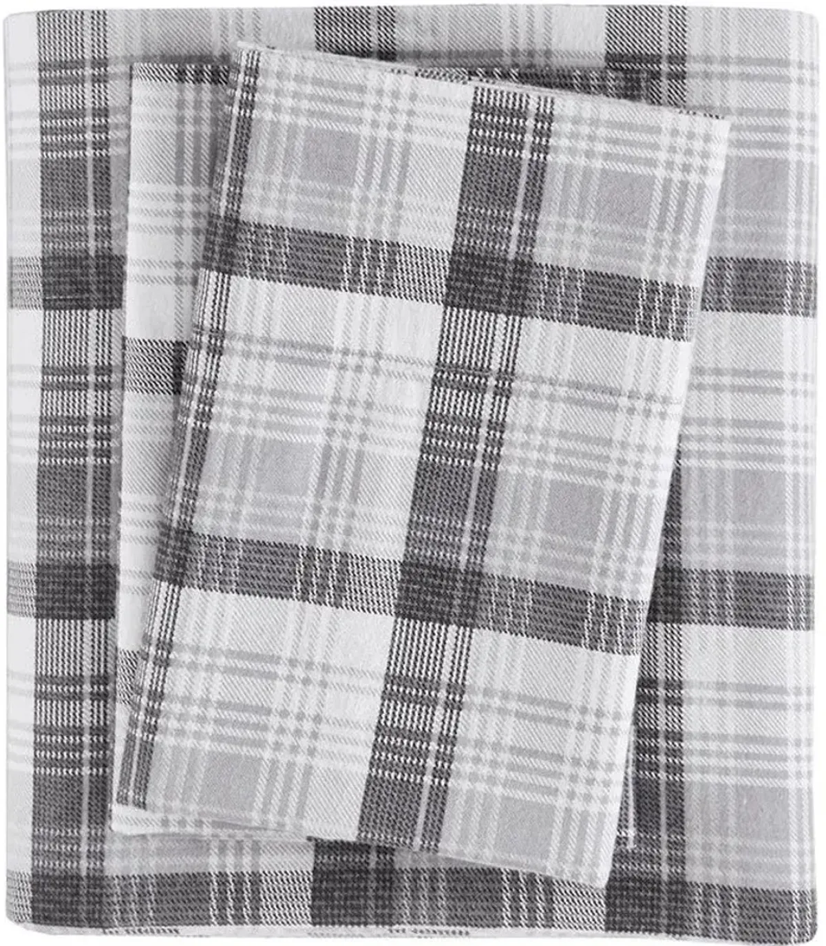 Olliix by Woolrich Grey Plaid Queen Flannel Cotton Sheet Set